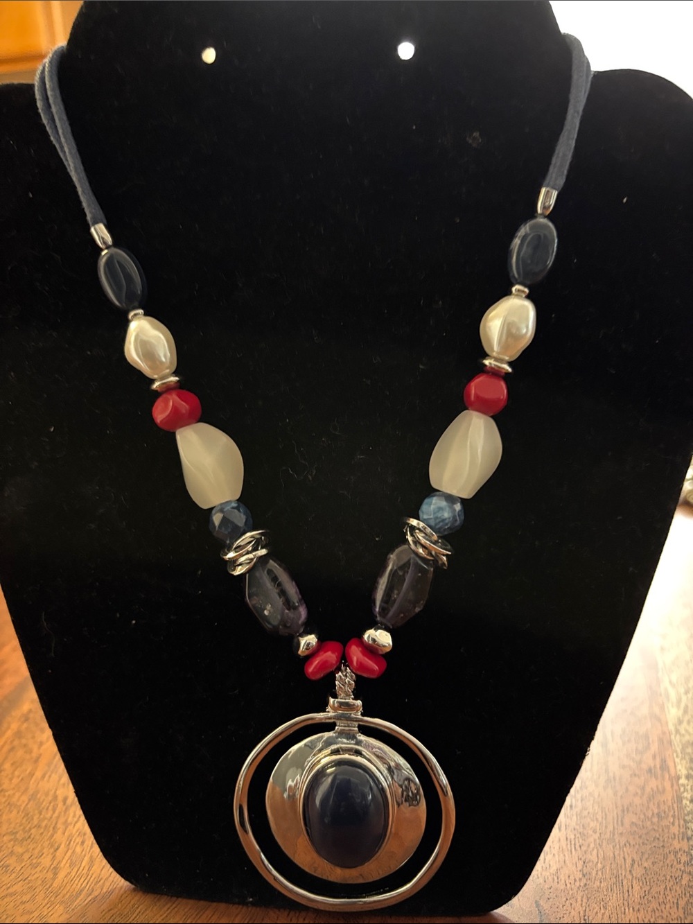 Statement Blue and Red Pendant Necklace by